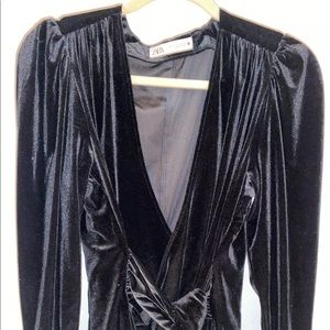 Velvet wrap long sleeve top with shoulder pads from Zara.